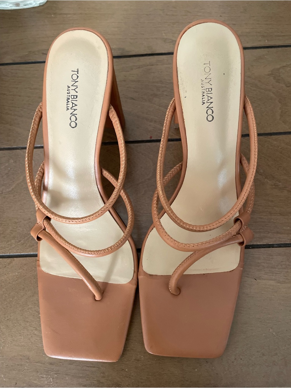 Tony Bianco Cognac Strappy Square-Toe Heels